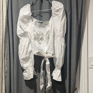 Crop Button Up Shirt. Puff Sleeve. Never Worn